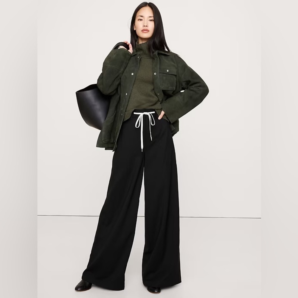 NWT! Banana Republic Black High-Rise Wide-Leg Italian Wool Pant 🖥️7️⃣